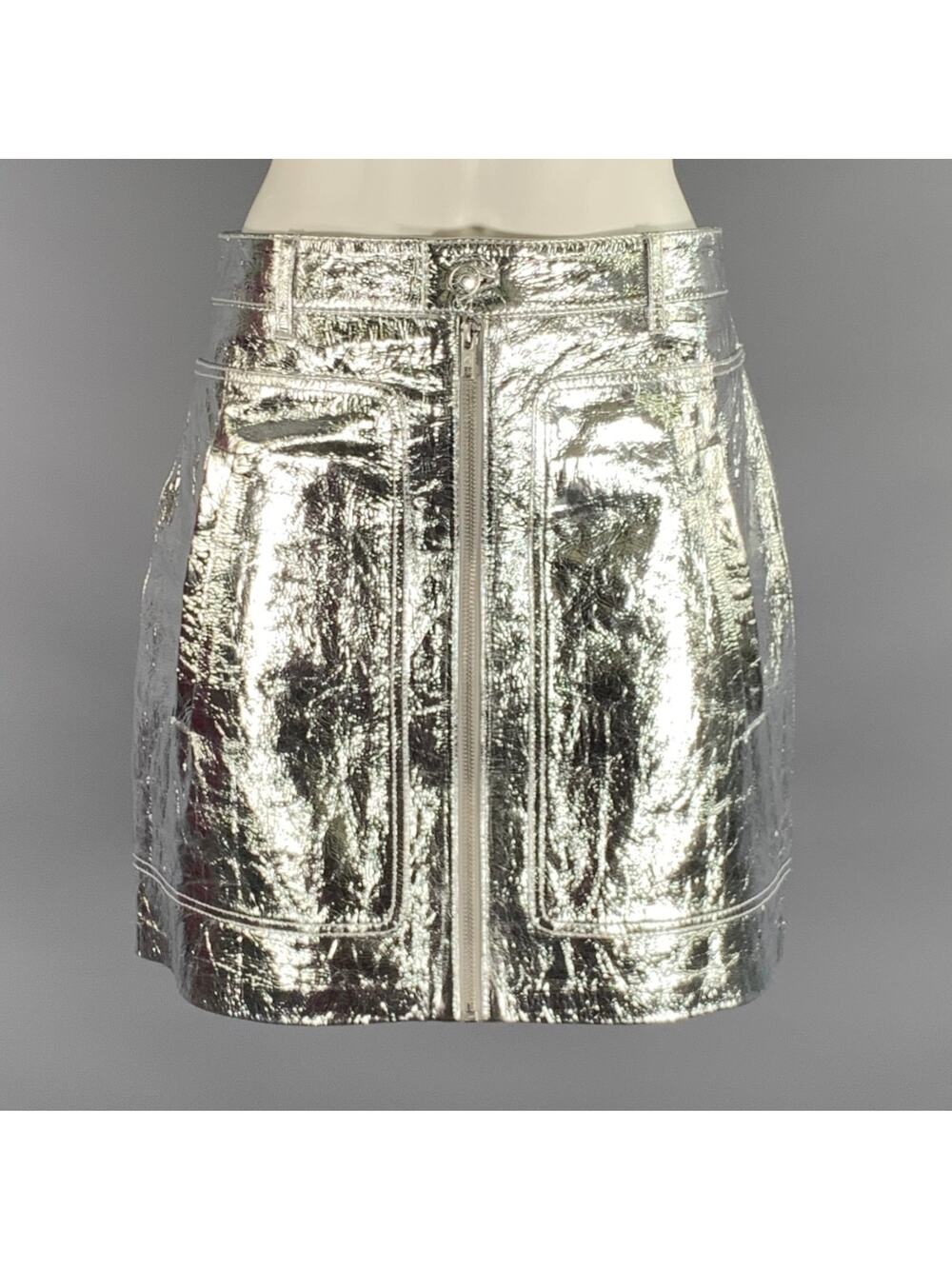 ZADIG & VOLTAIRE Size M Silver Leather Metallic Mini Skirt